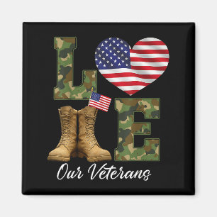 Love Our Veterans Day Proud Military American Flag Magnet