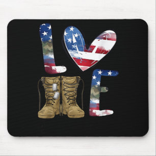 Love Our Veterans Day Proud Military American Flag Mouse Pad