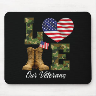 Love Our Veterans Day Proud Military American Flag Mouse Pad