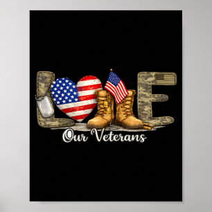 Love our veterans day proud military american flag poster