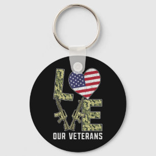 Love Our Veterans Day Proud Military Us Flag  Key Ring