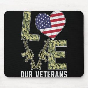 Love Our Veterans Day Proud Military Us Flag Mouse Pad