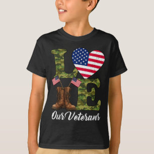Love Our Veterans Usa Flag Heart Patriotic Army Mi T-Shirt
