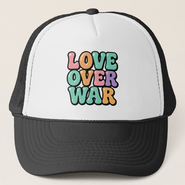 Love Over War 70s Retro Bubble Trucker Hat (Front)