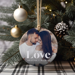 Love Overlay Photo & Names Ceramic Ornament