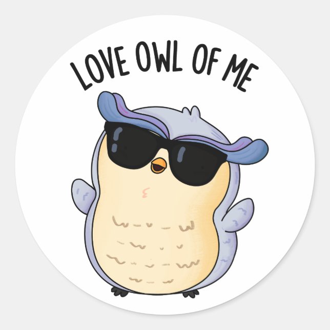 Love Owl Of Me Funny Bird Pun  Classic Round Sticker (Front)