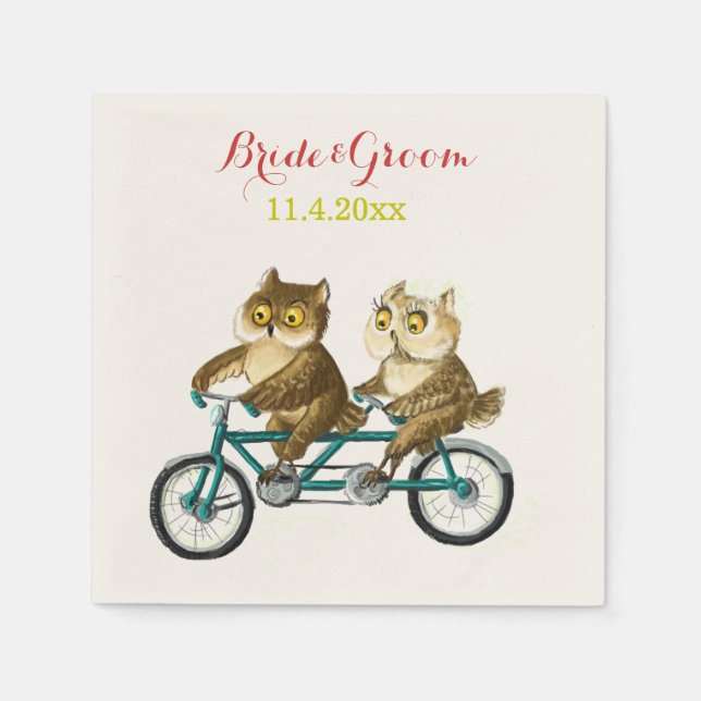 Love owls bicycle tandem watercolor napkin (Front)