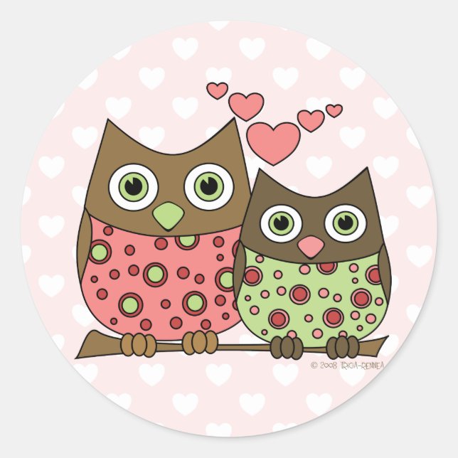 Love Owls Classic Round Sticker (Front)