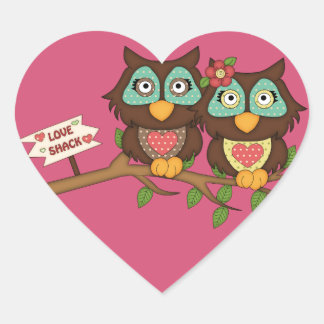 Love Owls design Heart Labels Stickers