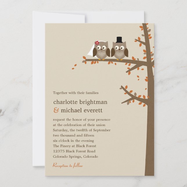 Love Owls Fall Wedding Invitation (Front)