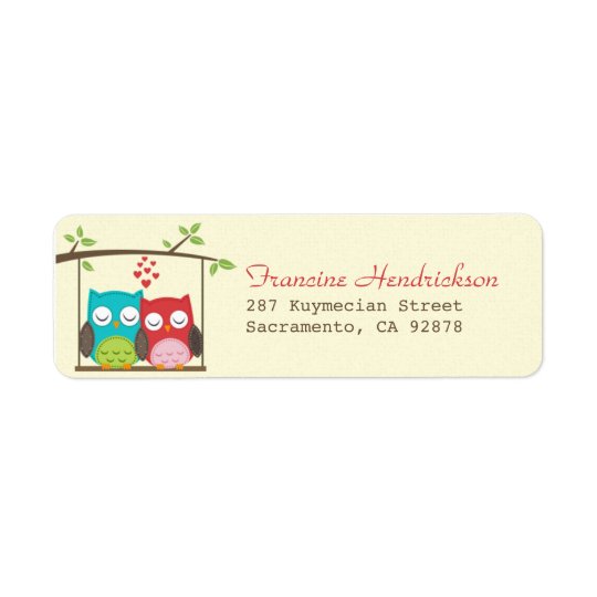 Love Owls On Tree Swing Return Address Label