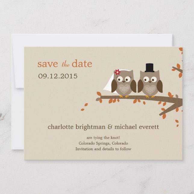 Love Owls Save The Date - Orange (Front)