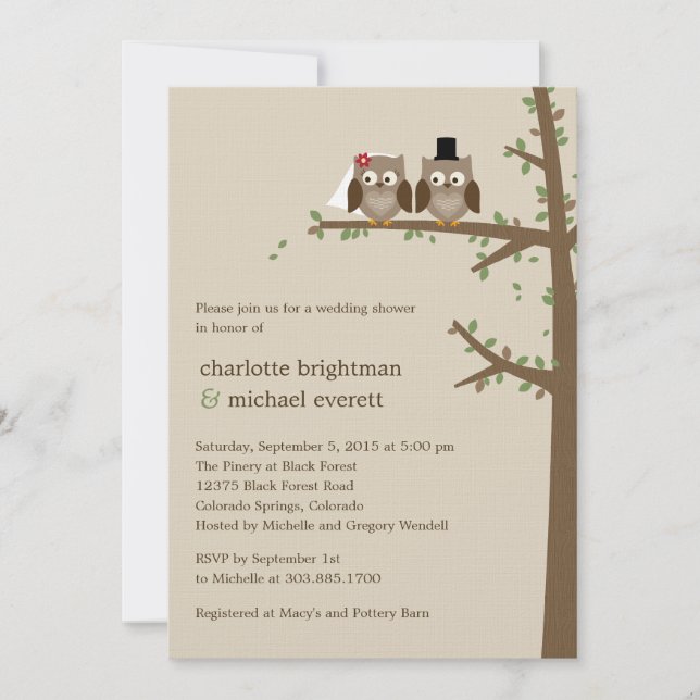 Love Owls Wedding Shower/Rehearsal Dinner Invites (Front)
