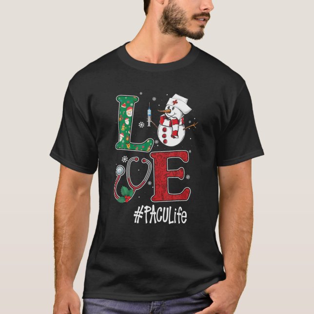 Love PACU Life Stethoscope Snowman Christmas Vacci T-Shirt (Front)