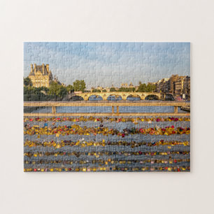 Love padlocks on a bridge in Paris, France Jigsaw Puzzle