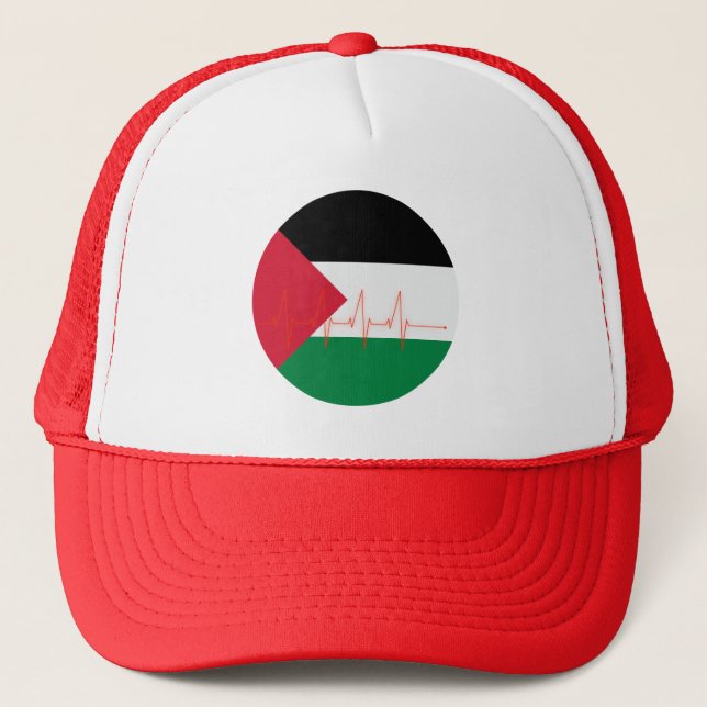 Love Palestine Heart Pulse فلسطين | Free Palestine Trucker Hat (Front)