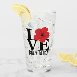 LOVE Palm Beach Florida Red Hibiscus Glass