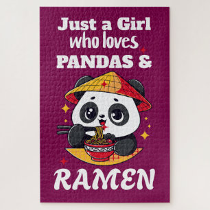 Love Pandas and Ramen (white text) Jigsaw Puzzle