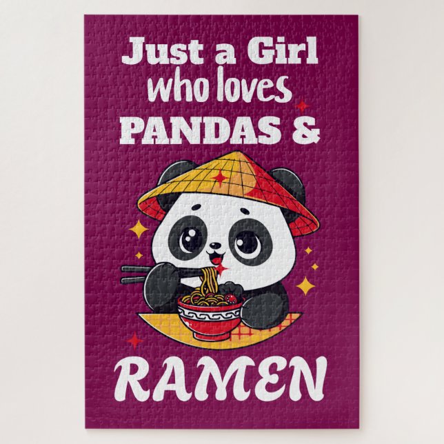 Love Pandas and Ramen (white text) Jigsaw Puzzle (Vertical)