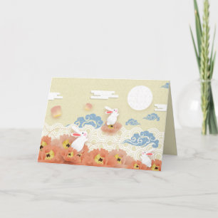 Love Papercut Mid Autumn Bunnies, Lotus, Moon Holiday Card
