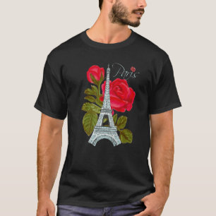 Love Paris Eiffel Tower with Rose French Love Fran T-Shirt