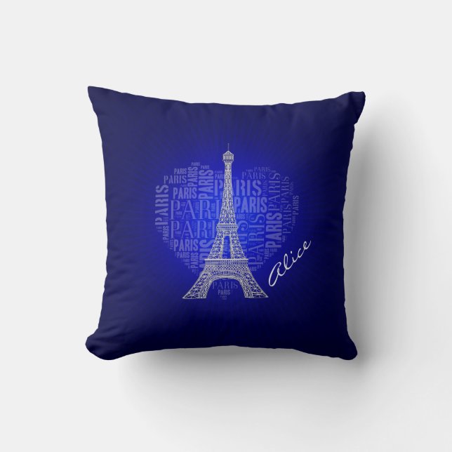 Love Paris Glow Blue Background Cushion (Front)