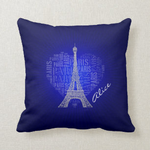Love Paris Glow Blue Background Cushion