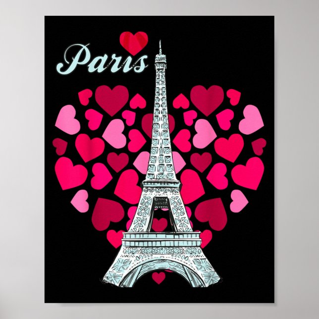 Love Paris Heart Eiffel Tower Souvenir France Fren Poster (Front)