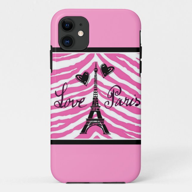 LOVE PARIS PINK ZEBRA EIFFEL TOWER HEART PRINT Case-Mate iPhone CASE (Back)