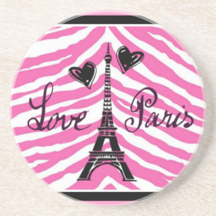 LOVE PARIS PINK ZEBRA EIFFEL TOWER HEART PRINT COASTER