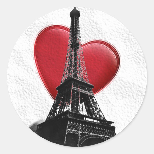 Love Paris Red Heart Eiffel Tower Classic Round Sticker (Front)