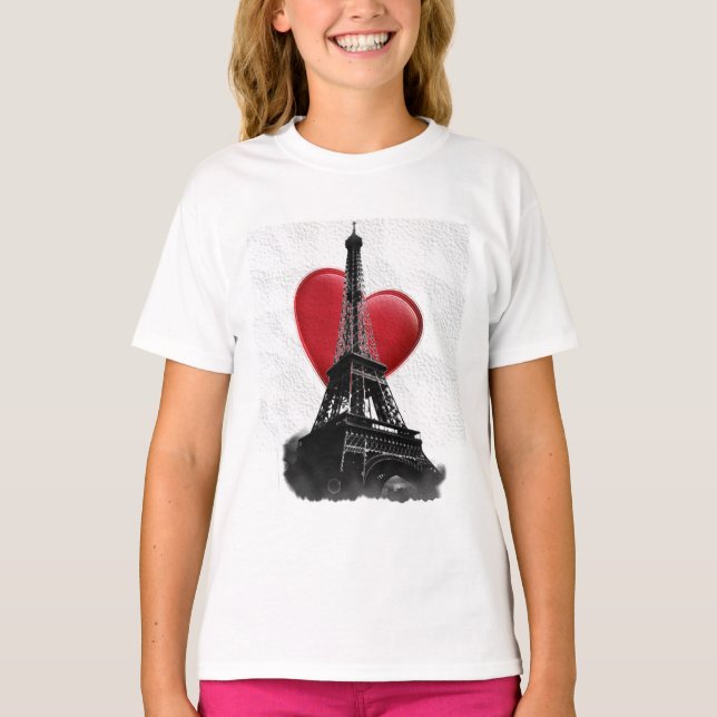 Love Paris Red Heart Eiffel Tower T-Shirt (Front)