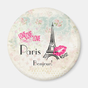 Love Paris with Eiffel Tower on Vintage Pattern Magnet