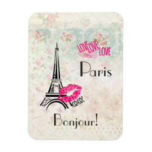 Love Paris with Eiffel Tower on Vintage Pattern Magnet