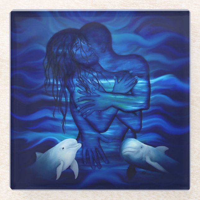 Love, Passion act - pair with Dolphin pair Glass Coaster (Front)
