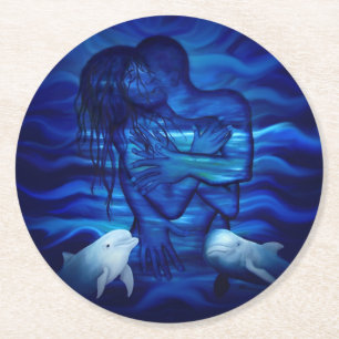 Love, Passion act - pair with Dolphin pair Round Paper Coaster