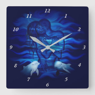 Love, Passion act - pair with Dolphin pair Square Wall Clock