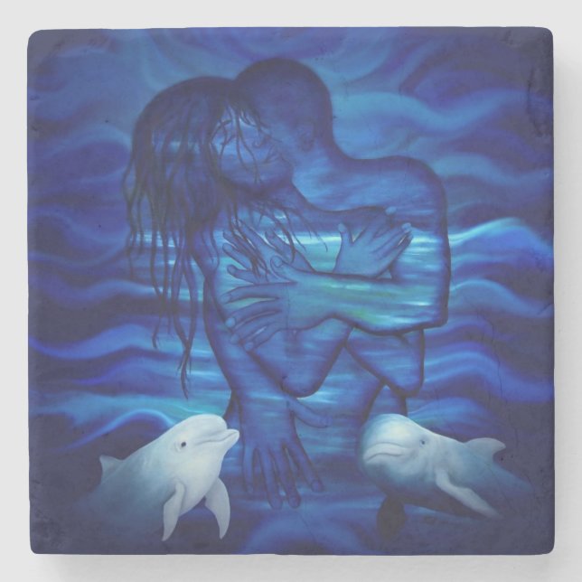 Love, Passion act - pair with Dolphin pair Stone Coaster (Front)