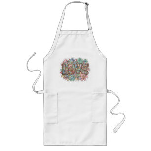 Love Pastel Floral Retro Typography Long Apron