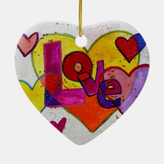 Love Patchwork Hearts Glitter Art Ornament (Back)
