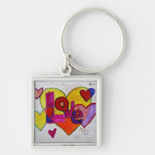 Love Patchwork Hearts Glitter Painting Keychain