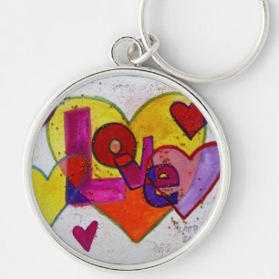 Love Patchwork Hearts Glitter Painting Keychain