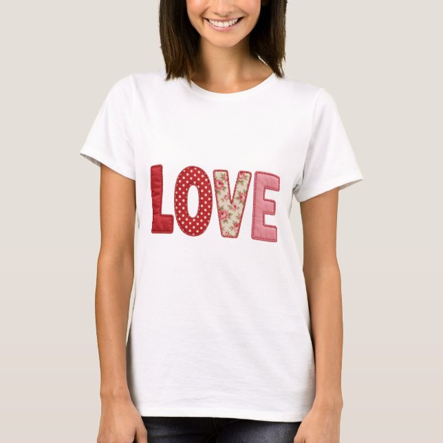 Love Patchwork Quilted PNG Textile Sewing Design T-Shirt (Front)