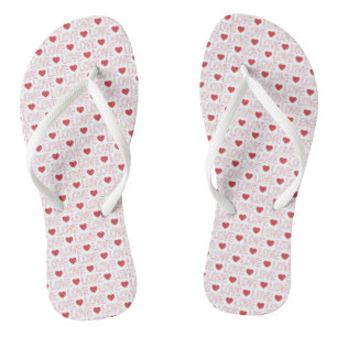 Love Pattern Flip Flops - Red Outline