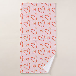 Love pattern: red hearts in pink background bath towel