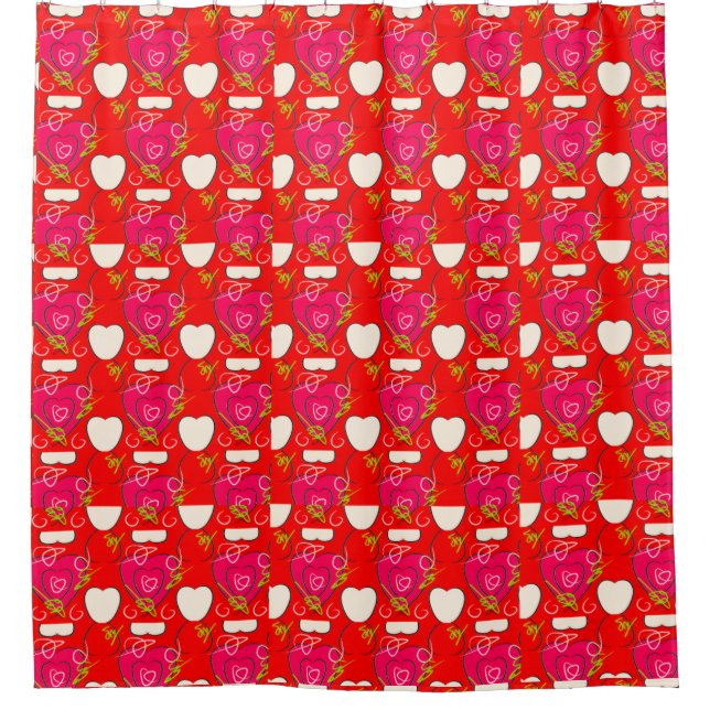 Love Pattern Red" Shower Curtain (Front)