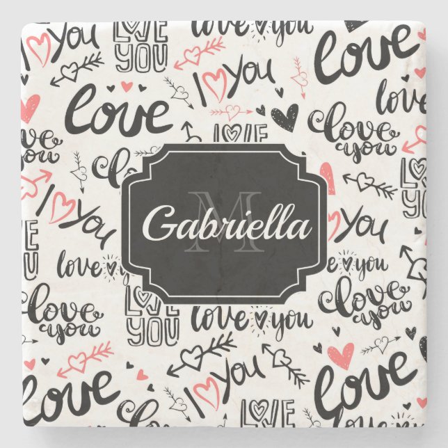 Love Pattern Stone Coaster (Front)