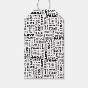 Love Pattern with Black Letters Gift Tags