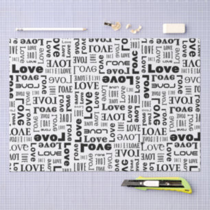 Love Pattern with Black Letters Tissue Paper