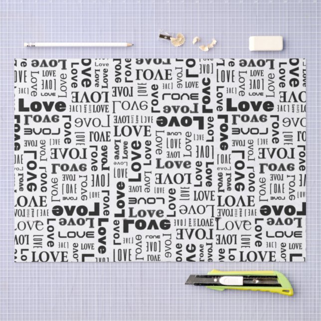 Love Pattern with Black Letters  Tissue Paper (Craft)